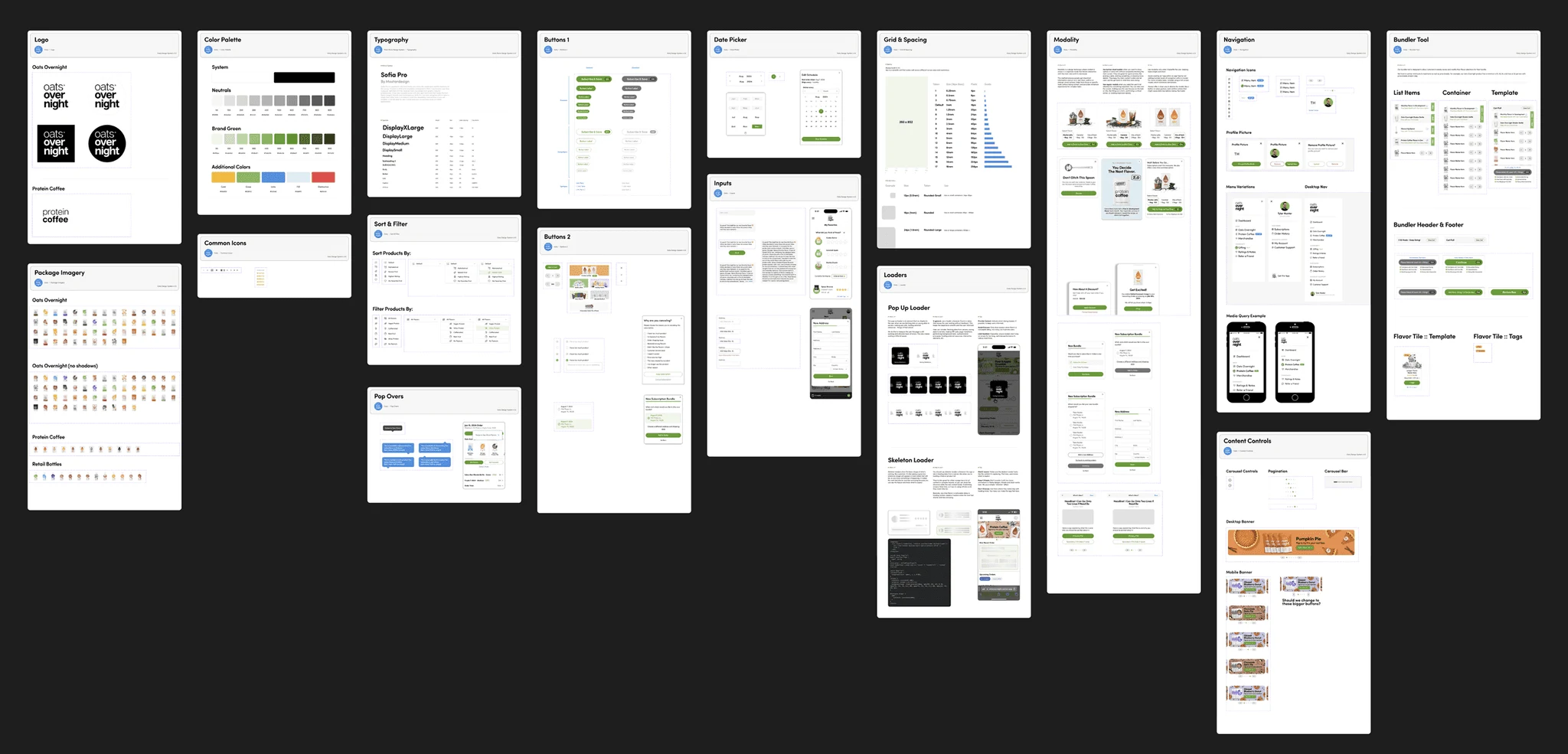 Oaty design system covering colors, type, components, and interface patterns